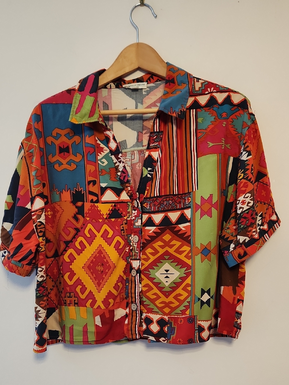 Christian Siriano Multicolor Geometric aztec Tribal Print  Button-Down Shirt XL